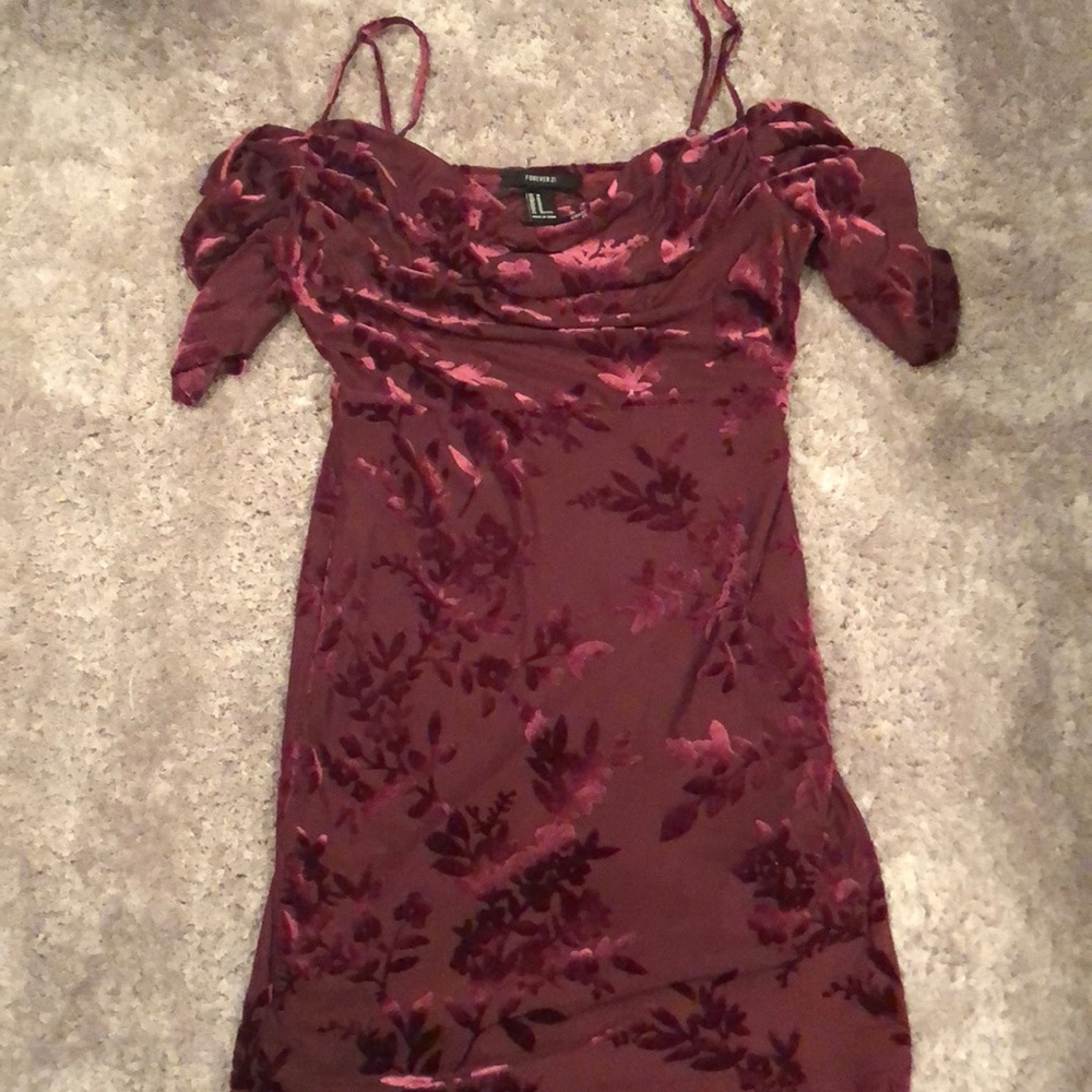Velvet floral off the shoulder dress